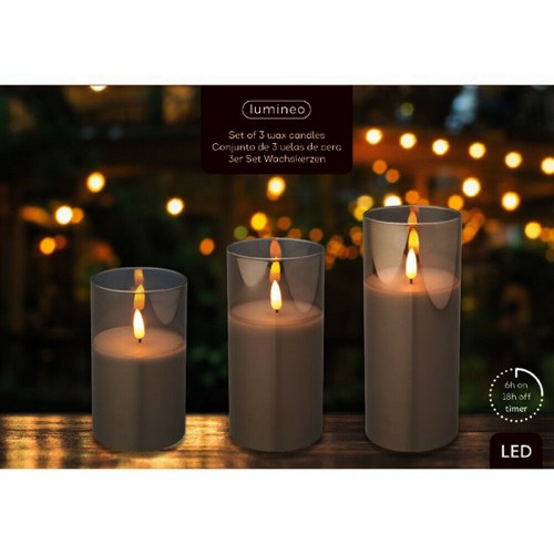 LED Wax Candle In Glass Smokey Set of 3