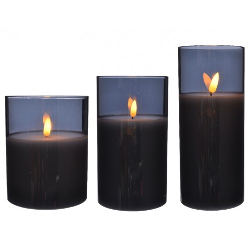 LED Wax Candle In Glass Smokey Set of 3 - Image 2
