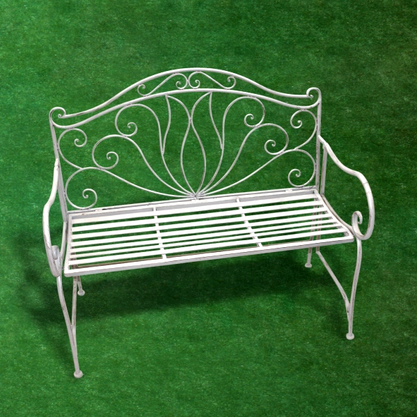 Metal Vintage Rustic Grey Garden Bench Shabby Chic - Image 2