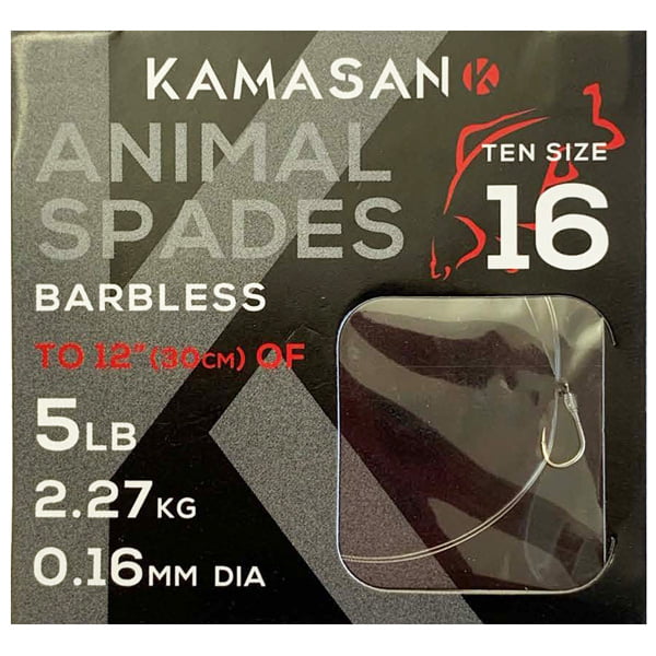 Kamasan Animal Spade Hooks to Nylon – Barbless